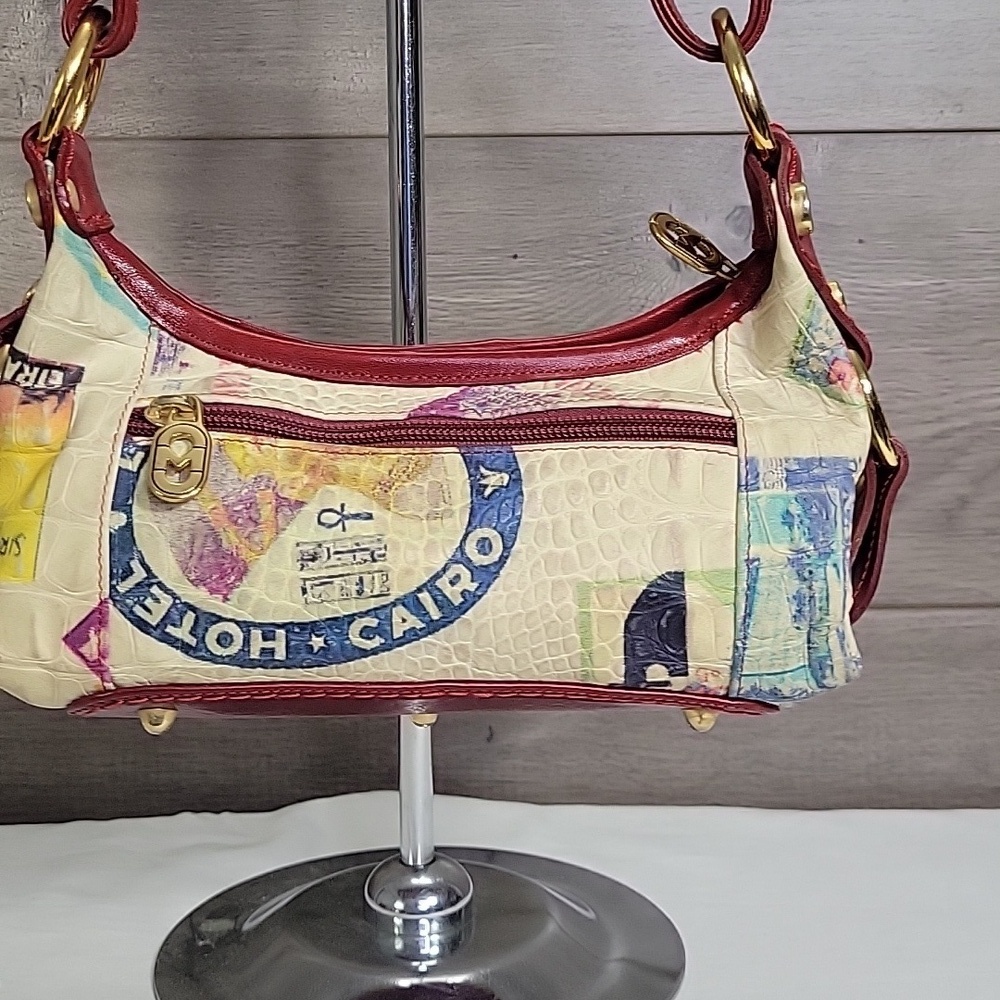 Marino Orlandi Italian Small Stylish Red and Cream Leather Shoulder Bag - Picture 6 of 16